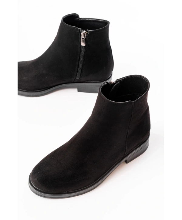 165-204 Siyah Süet Fermuarlı Günlük Kadın Bot