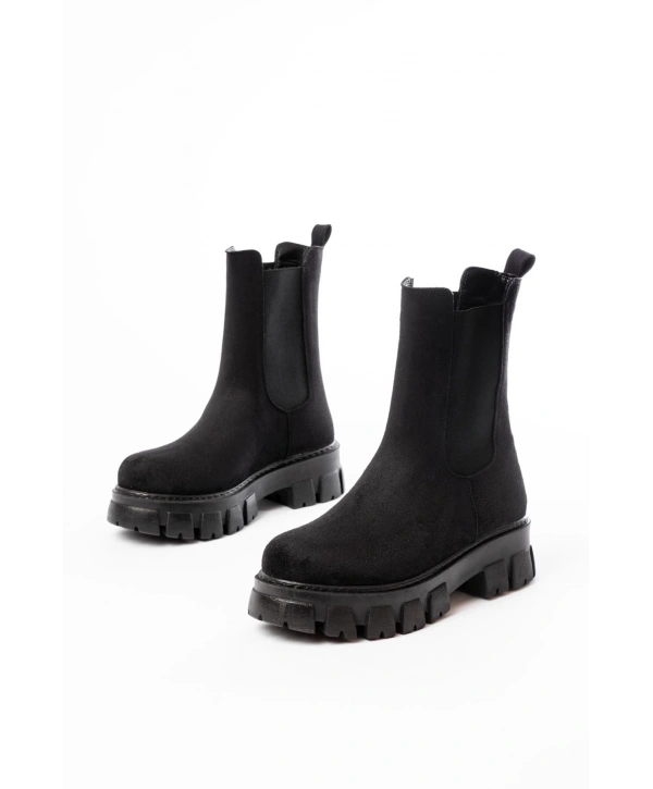 FZ-299 Siyah Süet Yüksek Tabanlı Lastikli Günlük Kadın Bot