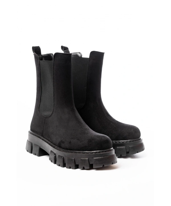 FZ-299 Siyah Süet Yüksek Tabanlı Lastikli Günlük Kadın Bot