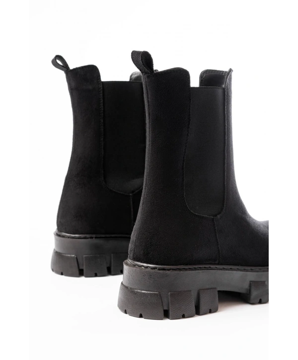 FZ-299 Siyah Süet Yüksek Tabanlı Lastikli Günlük Kadın Bot