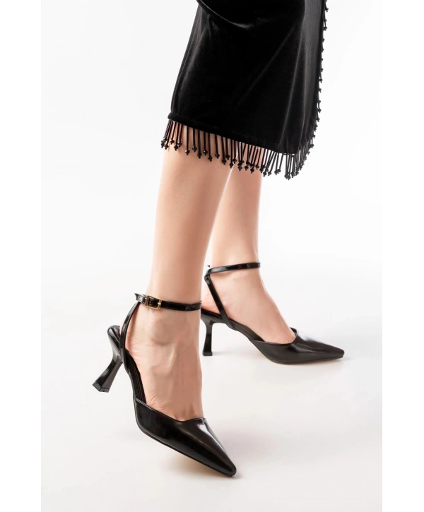 ST-004 Siyah Rugan Günlük 7 cm Topuklu Bayan Ayakkabı