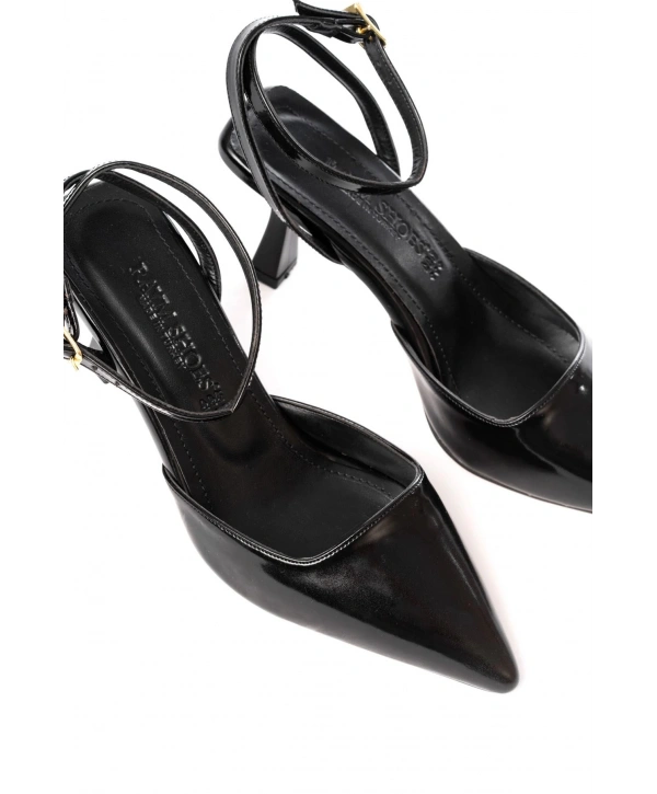 ST-004 Siyah Rugan Günlük 7 cm Topuklu Bayan Ayakkabı