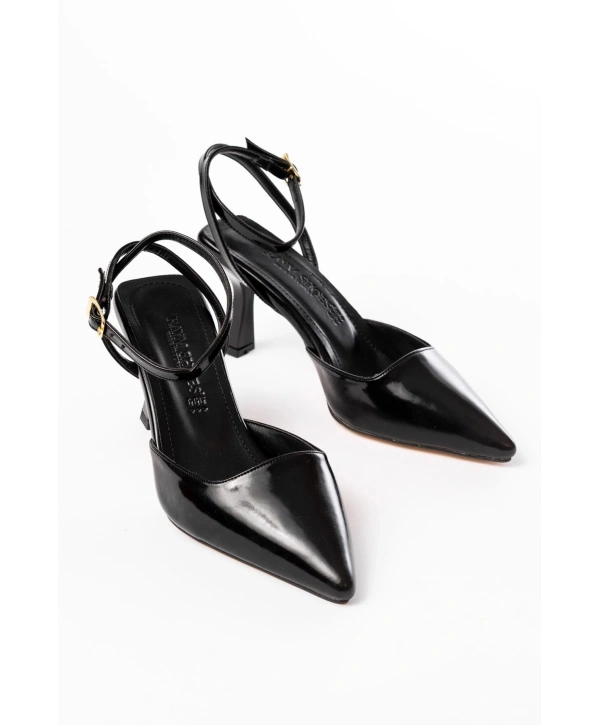 ST-004 Siyah Rugan Günlük 7 cm Topuklu Bayan Ayakkabı