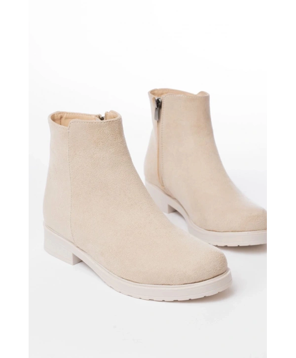 165-204 Bej Süet Fermuarlı Günlük Kadın Bot
