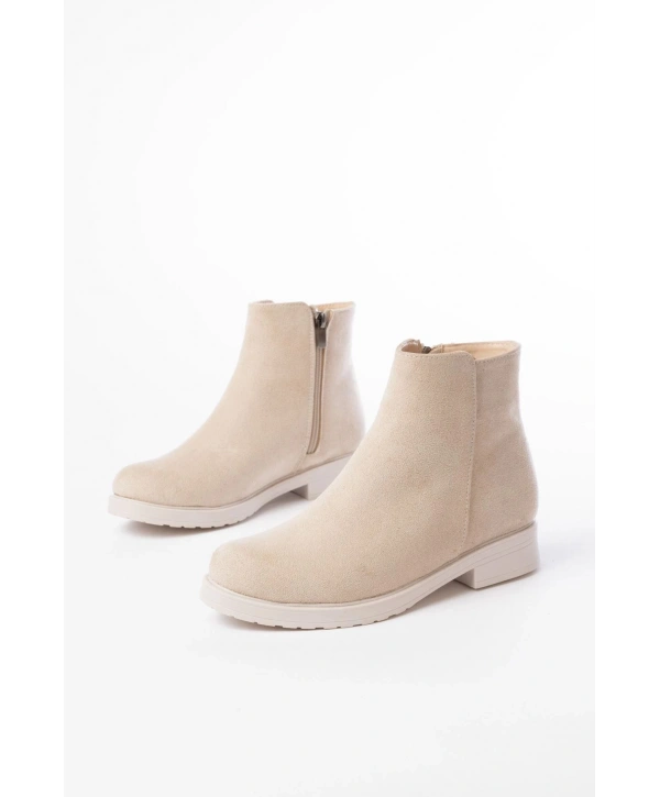 165-204 Bej Süet Fermuarlı Günlük Kadın Bot