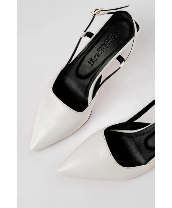 ST-002 Beyaz Cilt Günlük 7 cm Topuklu Bayan Ayakkabı