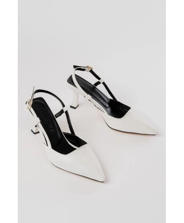 ST-002 Beyaz Cilt Günlük 7 cm Topuklu Bayan Ayakkabı