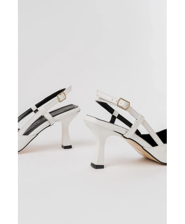 ST-002 Beyaz Cilt Günlük 7 cm Topuklu Bayan Ayakkabı