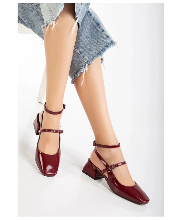 ST-003 Bordo Rugan Günlük 4 cm Topuklu Bayan Ayakkabı