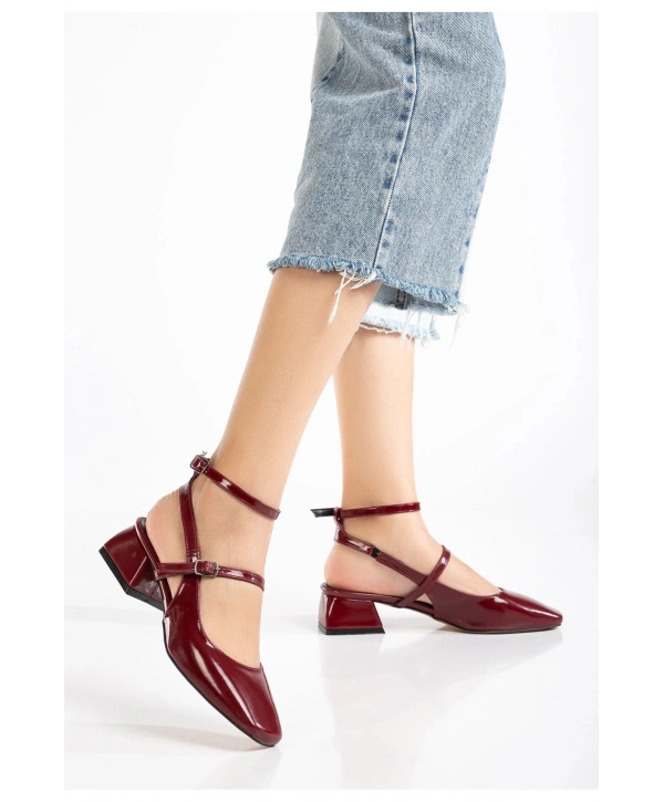 ST-003 Bordo Rugan Günlük 4 cm Topuklu Bayan Ayakkabı