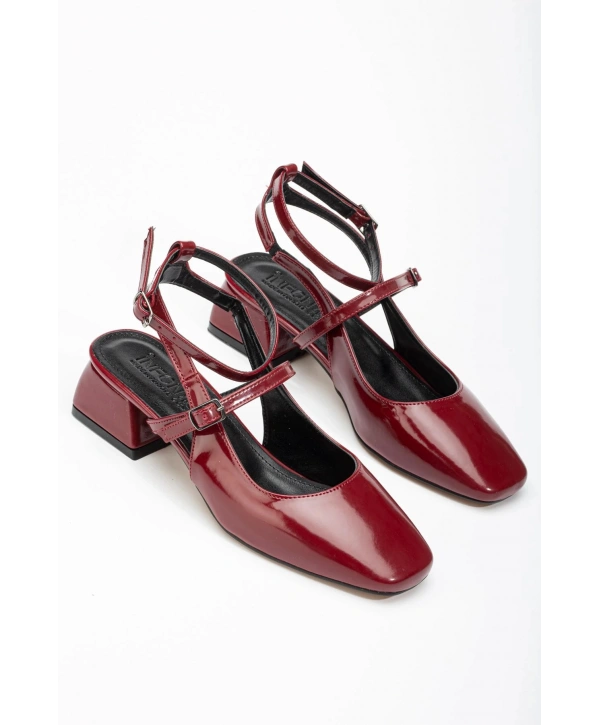 ST-003 Bordo Rugan Günlük 4 cm Topuklu Bayan Ayakkabı