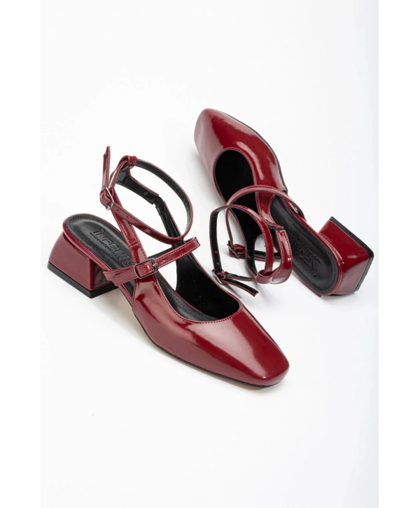ST-003 Bordo Rugan Günlük 4 cm Topuklu Bayan Ayakkabı