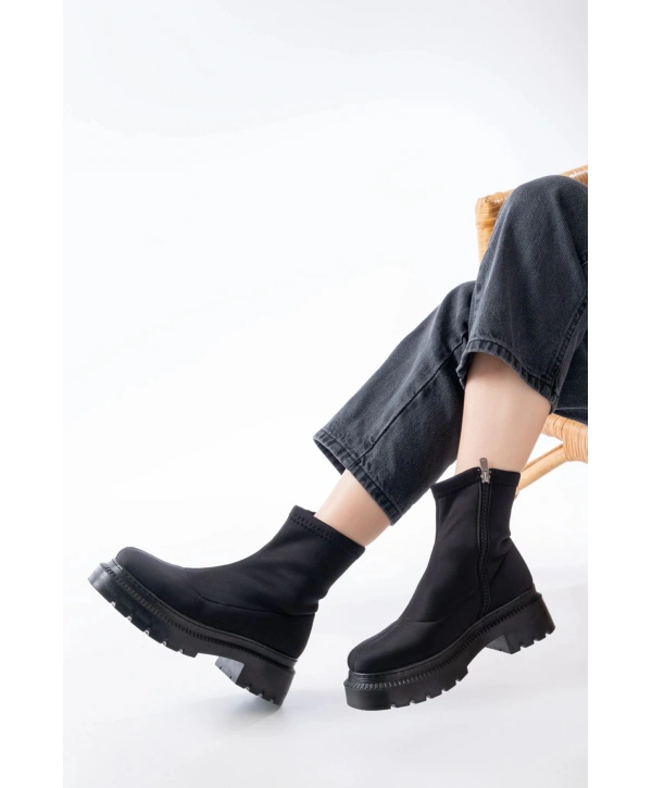 236-2011 Siyah Dalgıç Fermuarlı Günlük Kadın Bot