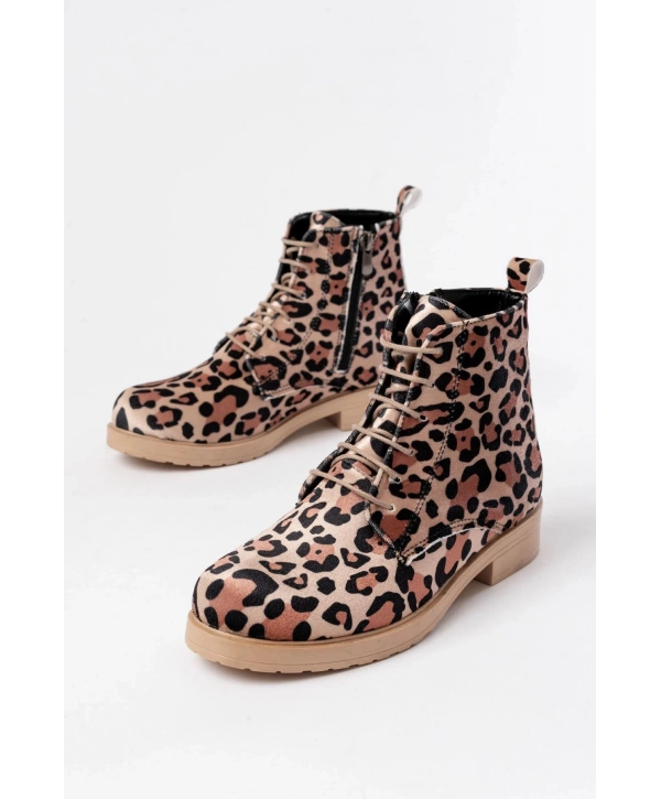 165-225 Leopar Bağcıklı Fermuarlı Günlük Kadın Bot