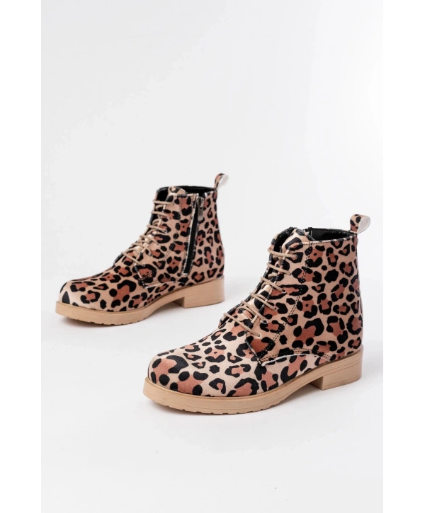 165-225 Leopar Bağcıklı Fermuarlı Günlük Kadın Bot