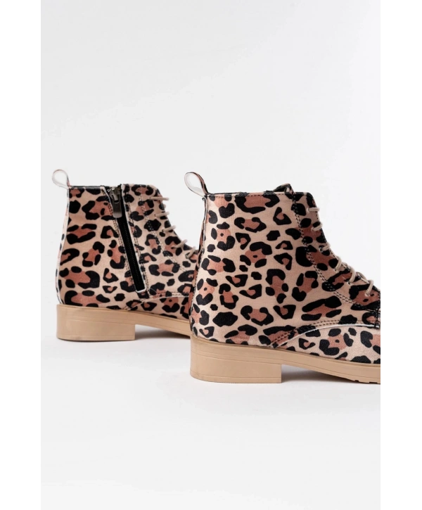 165-225 Leopar Bağcıklı Fermuarlı Günlük Kadın Bot