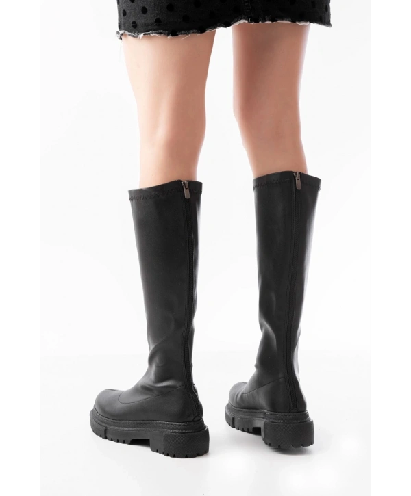 812-301 Siyah Streç Arkadan Fermuarlı Günlük Kadın Çizme