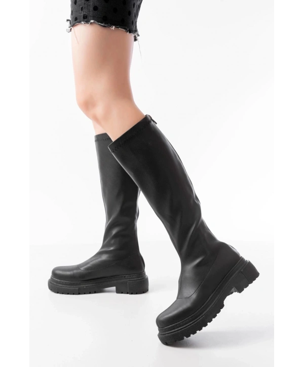 812-301 Siyah Streç Arkadan Fermuarlı Günlük Kadın Çizme