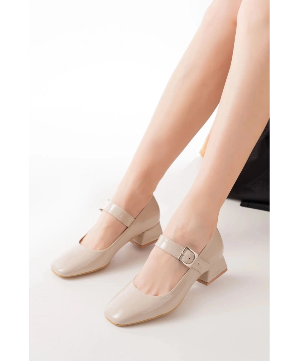 ST-006 Bej Rugan Günlük 4 cm Topuklu Bayan Ayakkabı