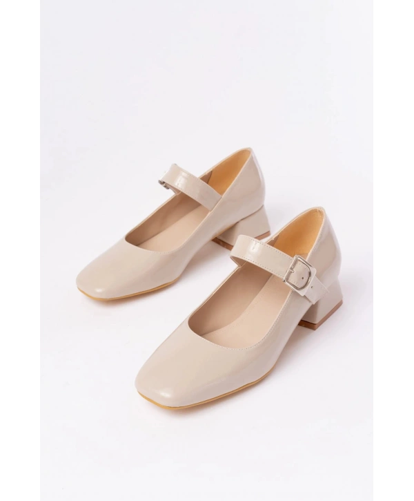 ST-006 Bej Rugan Günlük 4 cm Topuklu Bayan Ayakkabı