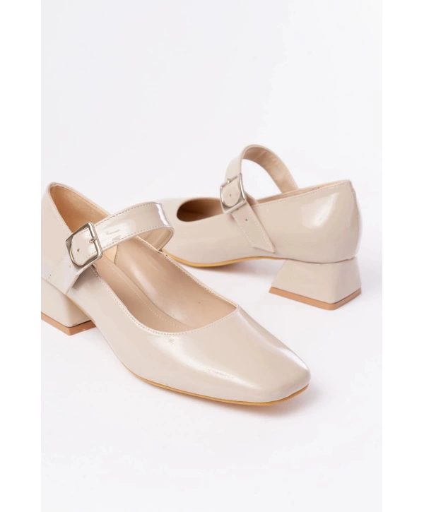 ST-006 Bej Rugan Günlük 4 cm Topuklu Bayan Ayakkabı