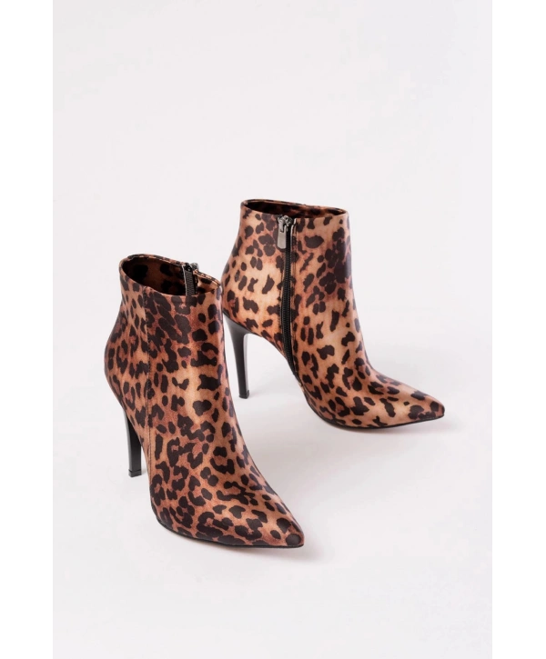VRT-4802 Leopar Yüksek İnce Topuklu Fermuarlı Kadın Bot
