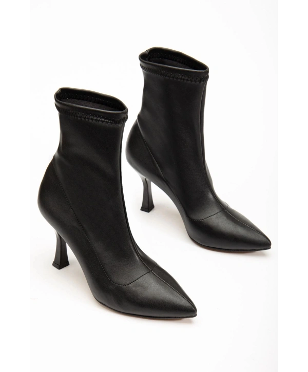 VRT-023 Siyah Yüksek İnce Topuklu Streç Kadın Bot