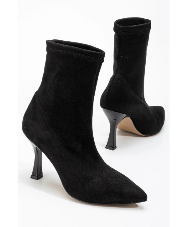 VRT-023 Siyah Süet Yüksek İnce Topuklu Streç Kadın Bot
