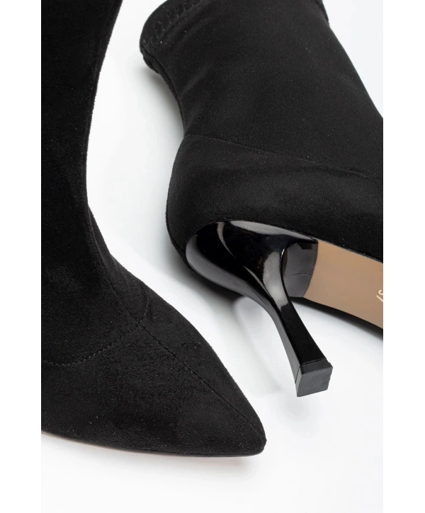 VRT-023 Siyah Süet Yüksek İnce Topuklu Streç Kadın Bot