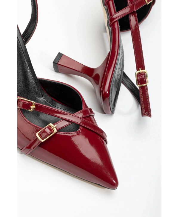 ST-005 Bordo Rugan Günlük 7 cm Topuklu Bayan Ayakkabı