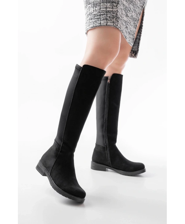 165-305 Siyah Süet Arka Streç Fermuarlı Günlük Kadın Çizme