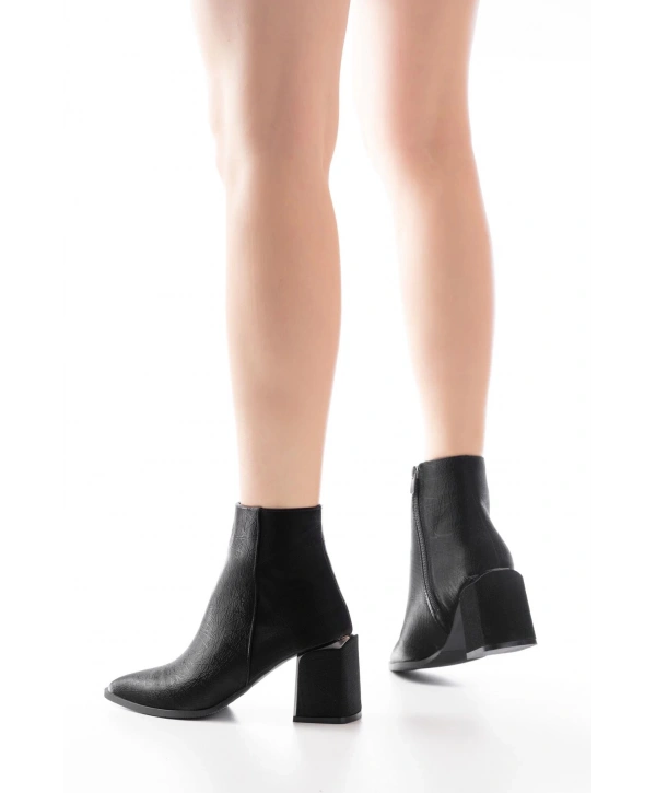 DNZ-410 Siyah Fermuarlı Topuklu Kadın Günlük Bot