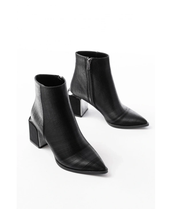 DNZ-410 Siyah Fermuarlı Topuklu Kadın Günlük Bot