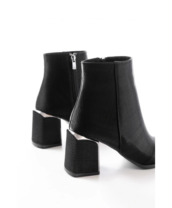 DNZ-410 Siyah Fermuarlı Topuklu Kadın Günlük Bot