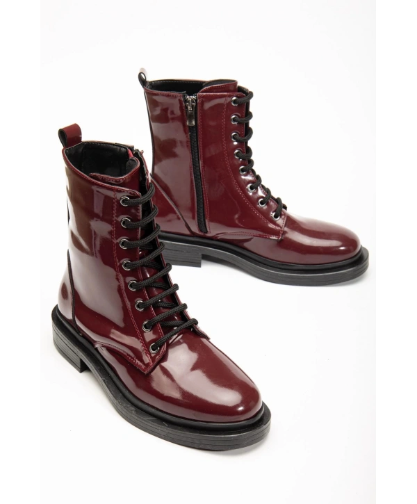 2024-2289 Bordo Rugan Bağcıklı Fermuarlı Günlük Kadın Bot