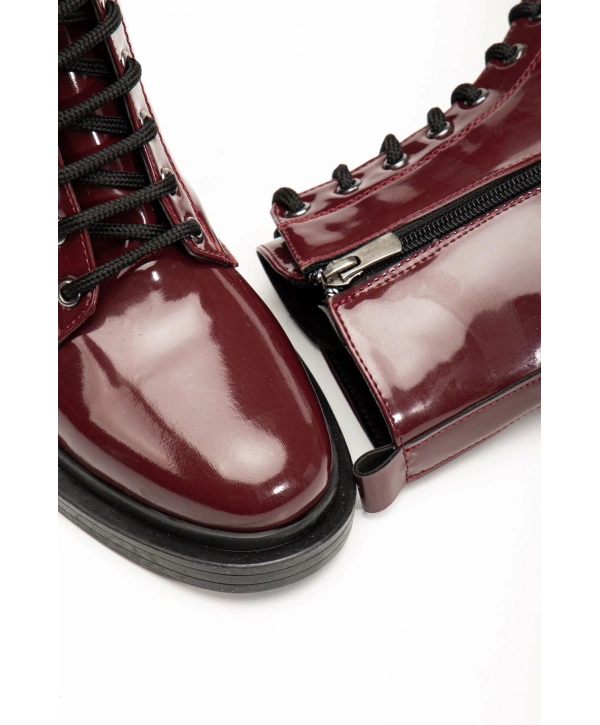 2024-2289 Bordo Rugan Bağcıklı Fermuarlı Günlük Kadın Bot