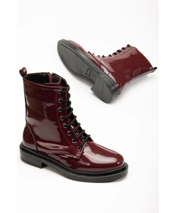 2024-2289 Bordo Rugan Bağcıklı Fermuarlı Günlük Kadın Bot