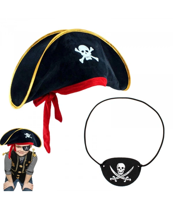 Çocuk Kadife Korsan Şapka  Vinleks Deri Göz Bandı Seti