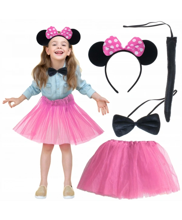 Minnie Kostüm Seti (pembe Tütü Etek + Pembe Taç + Papyon + Kuyruk)