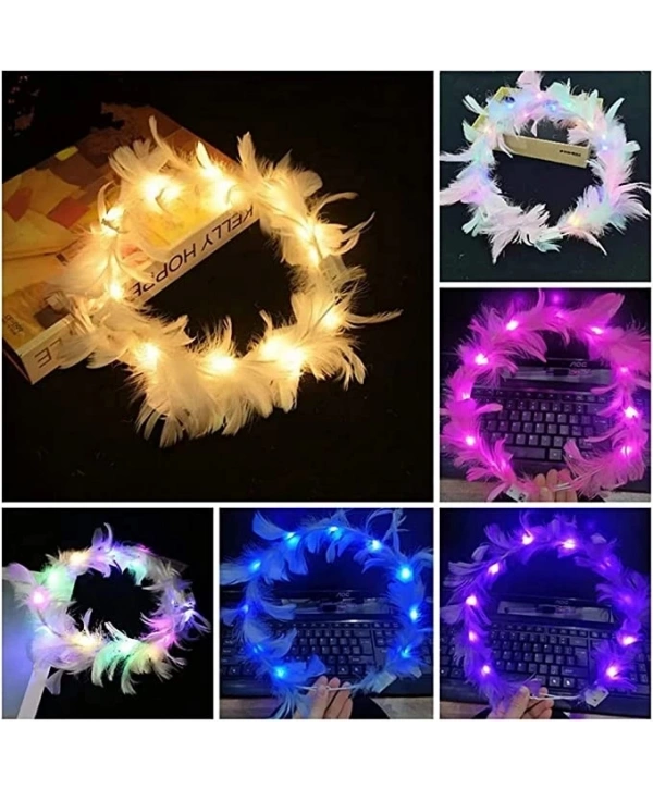 Led Işıklı Rengarenk Yanan 3 Fonksiyonlu Otrişli Parti Tacı Beyaz Renk 12x12 Cm