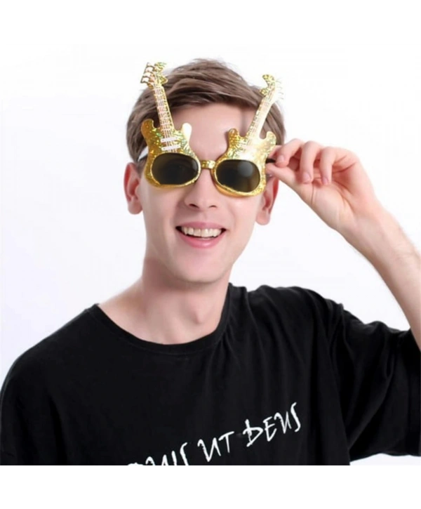 Altın Renk Rockn Roll Gitar Şekilli Parti Gözlüğü 15x15 Cm