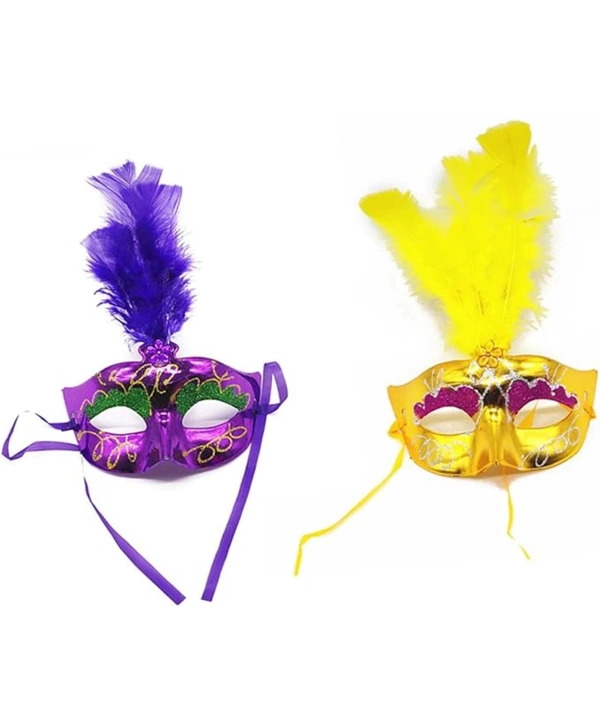 Renkli Tüylü Venedik Parti Maskesi Karışık Renk 12 Adet