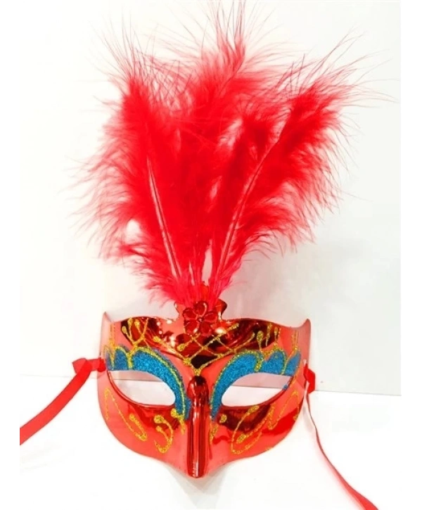 Renkli Tüylü Venedik Parti Maskesi Karışık Renk 12 Adet