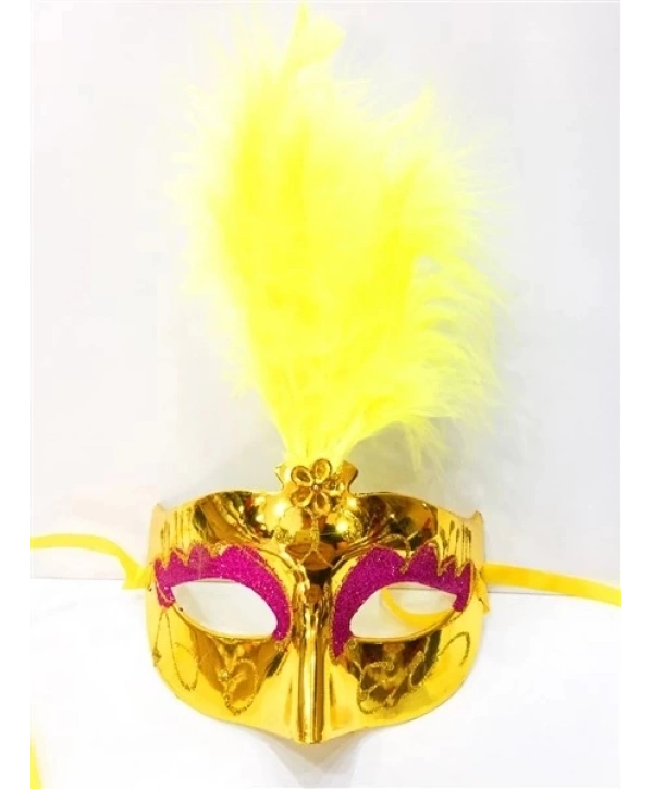 Renkli Tüylü Venedik Parti Maskesi Karışık Renk 12 Adet