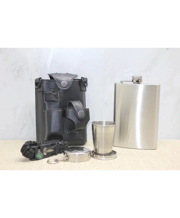 Deri Kılıflı Shot Bardaklı Matara Alk3913