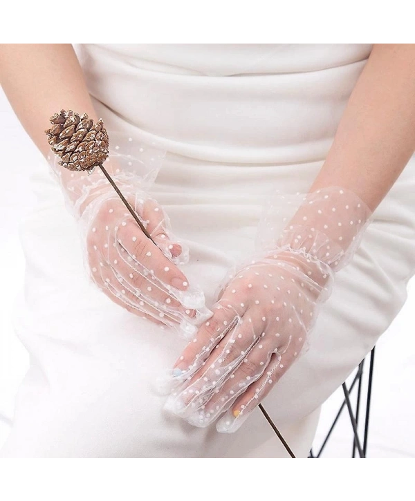 Kısa Boy Güpürlü Beyaz Puantiyeli Tül Eldiven Beyaz Renk