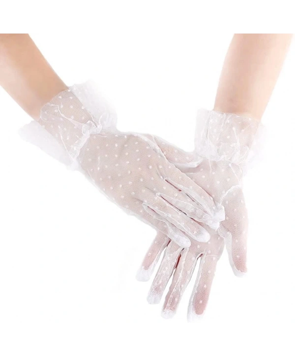 Kısa Boy Güpürlü Beyaz Puantiyeli Tül Eldiven Beyaz Renk