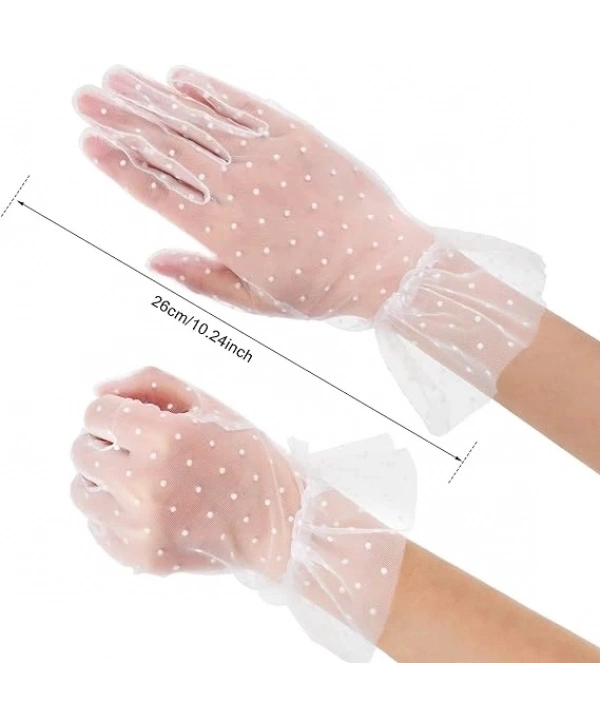 Kısa Boy Güpürlü Beyaz Puantiyeli Tül Eldiven Beyaz Renk