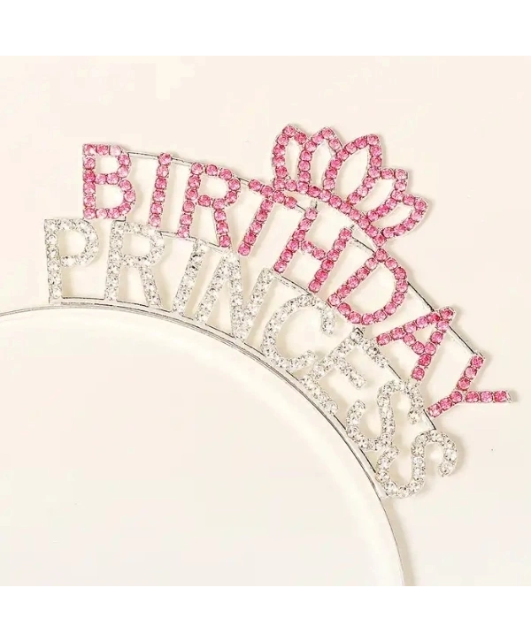 Kristal Taşlı Pembe Birthday Princess Yazılı Parti Tacı 19x11 Cm
