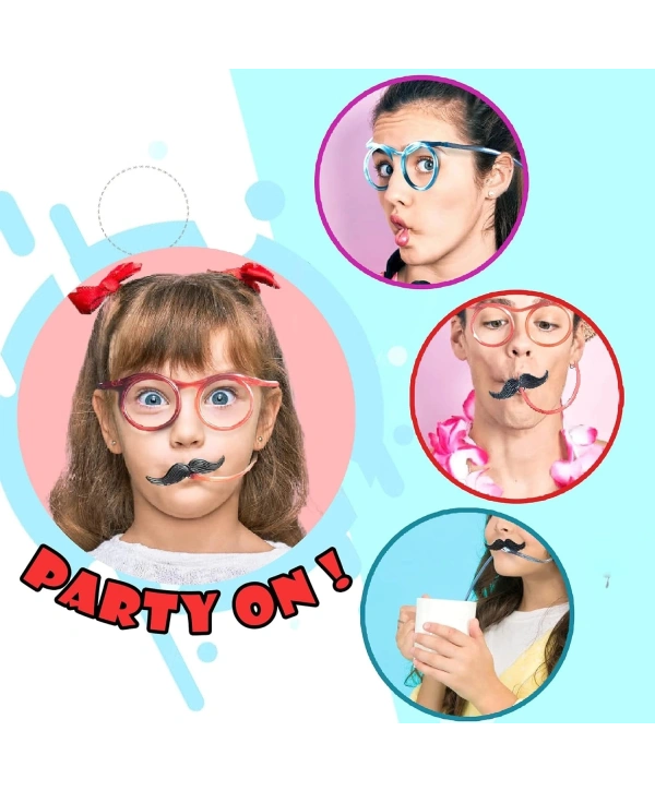 Pipetli Parti Gözlüğü - Çocuk Ve Yetişkin Bıyıklı Pipet Gözlük Yeşil Renk 18x14 Cm